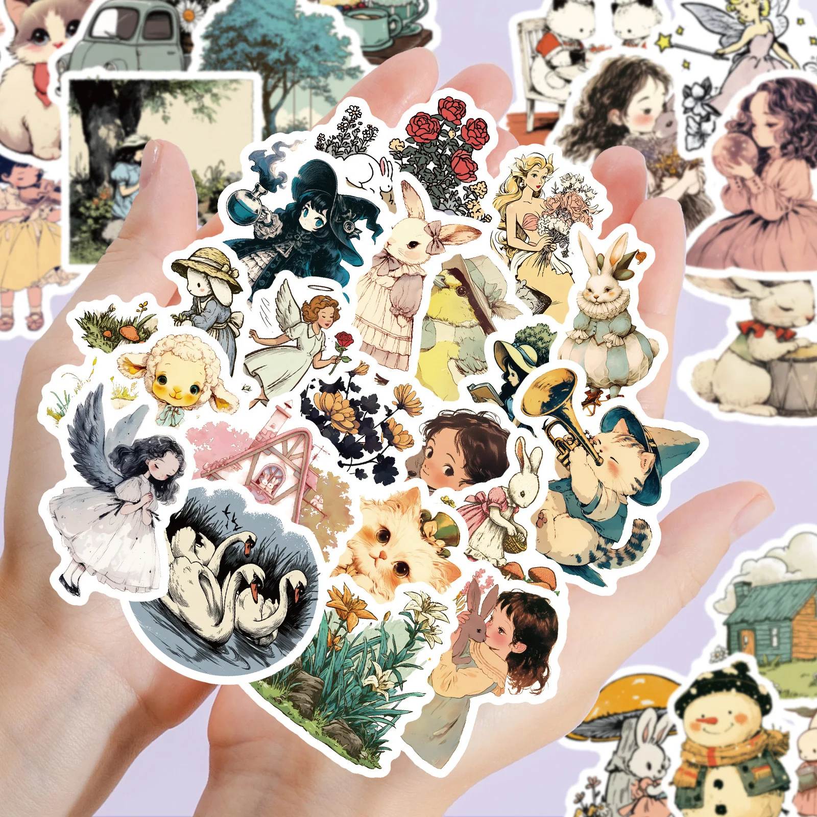 

10/56PCS Stylish Cartoon Fairy Tale INS Aesthetic Graffiti Decals for Water Bottle Smartphone Laptop Notebook Stationery