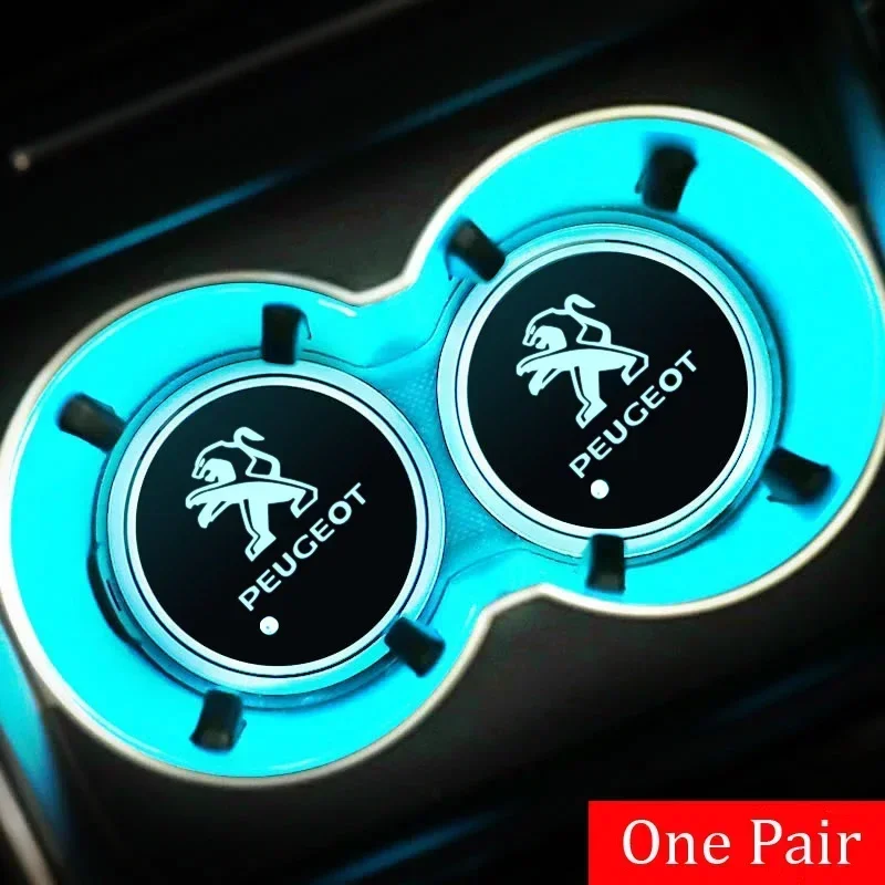 LED Car Coaster Light Water Cup Drinks Holder Mat for Peugeot 106 107 108 307 407 308 406 408 208 301 3008 2008 208XS 208Gti