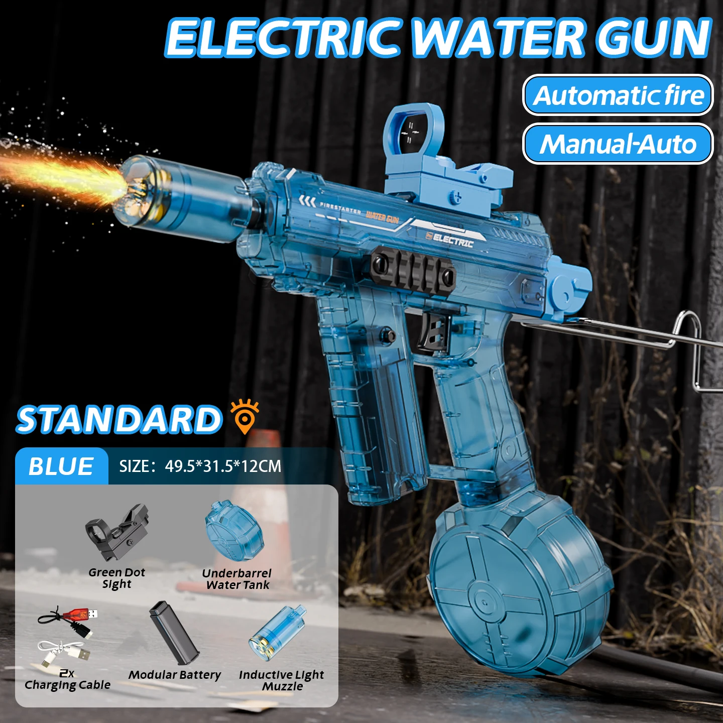 KAVOWORLD Rechargeable Water Shooting Toy Electric Blaster Automatic Sensing Water Gun Summer Pool Beach Children's Toys Outdoor