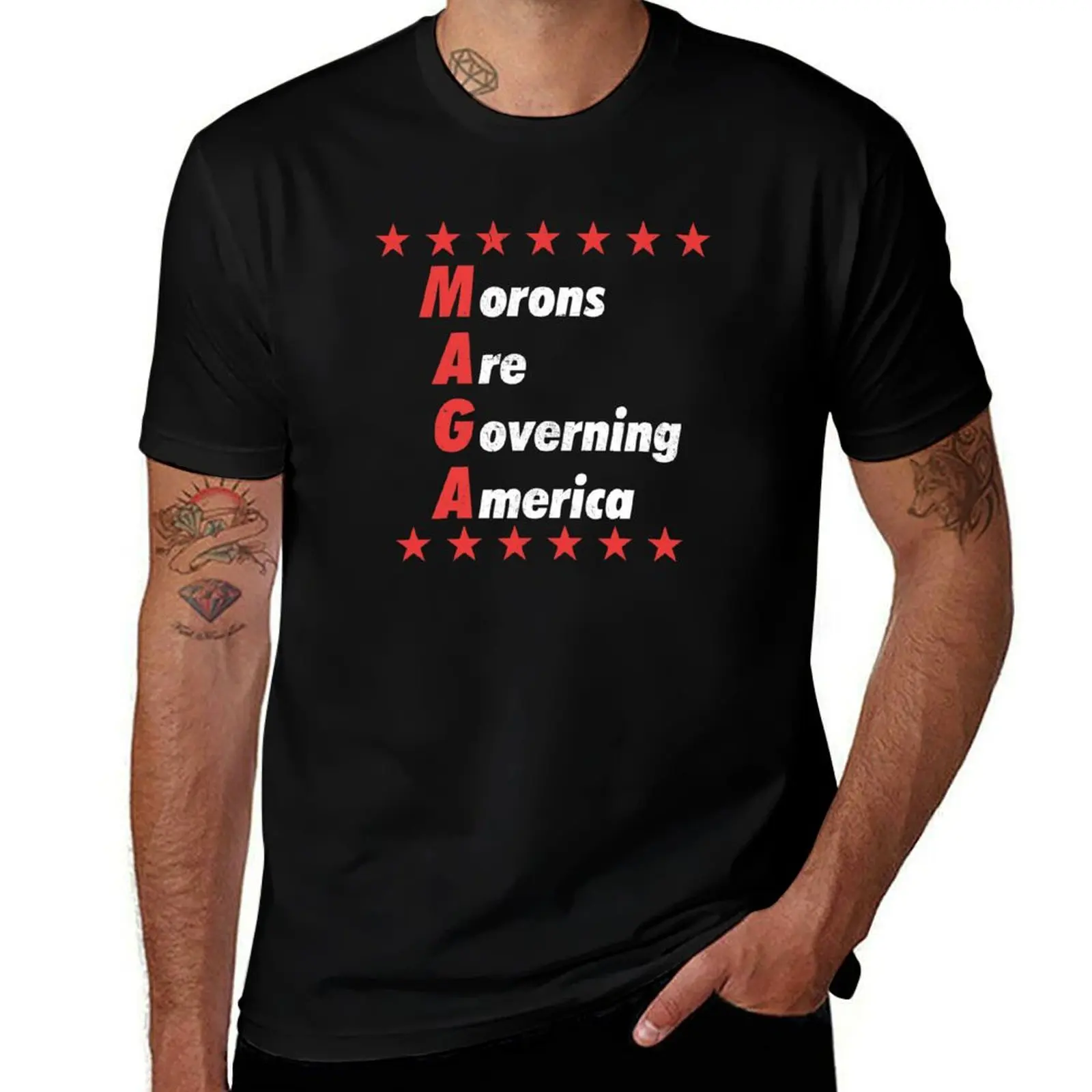 

MAGA Morons Governing America T-Shirt Simple Solid Color Crew Neck Tee