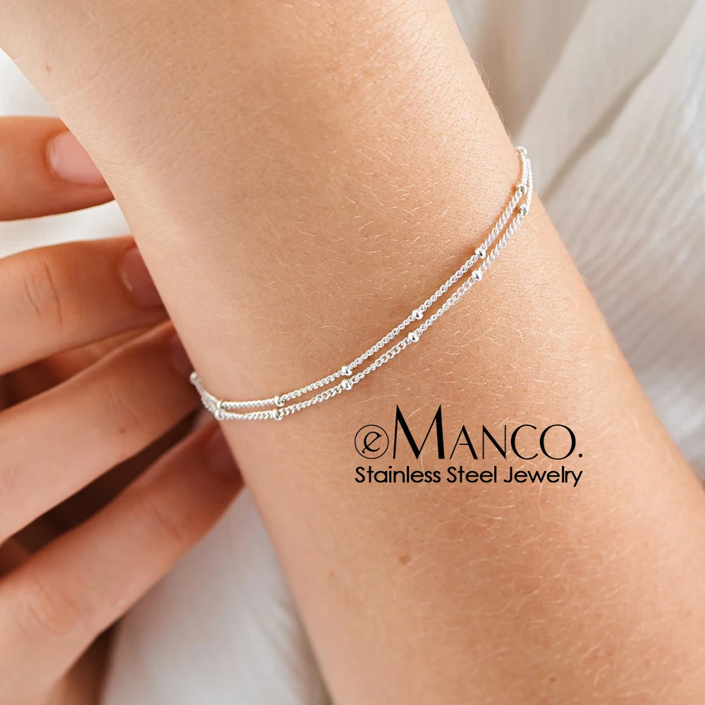 eManco Simple Women's Ball Chain Bracelet Bracelet New Layered Thin Beads Accessories Stainless Steel Jewelry Gifts Wholesale