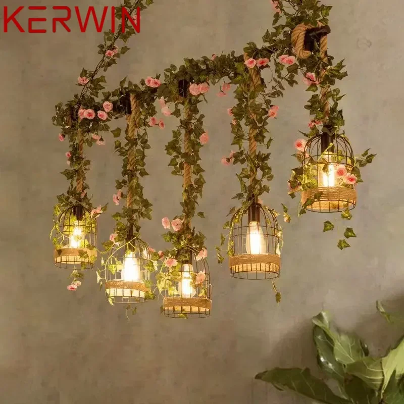 KERWIN American Country Pendant Lamp Retro Creativity Plant Music Restaurant Cashier Counter Bar Cafe Milk Tea Shop Chandelier