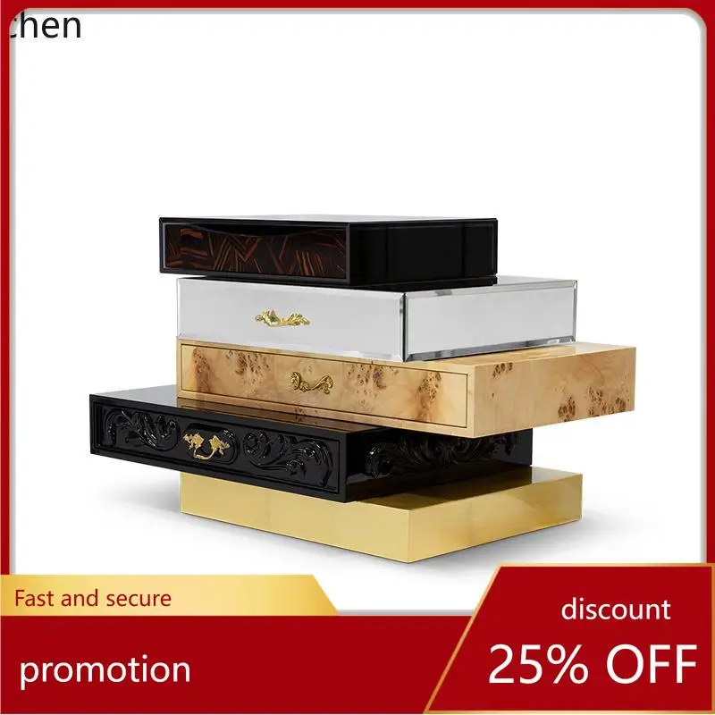 

ZML light luxury irregular solid wood bedside table storage home modern high-end creative decorative locker