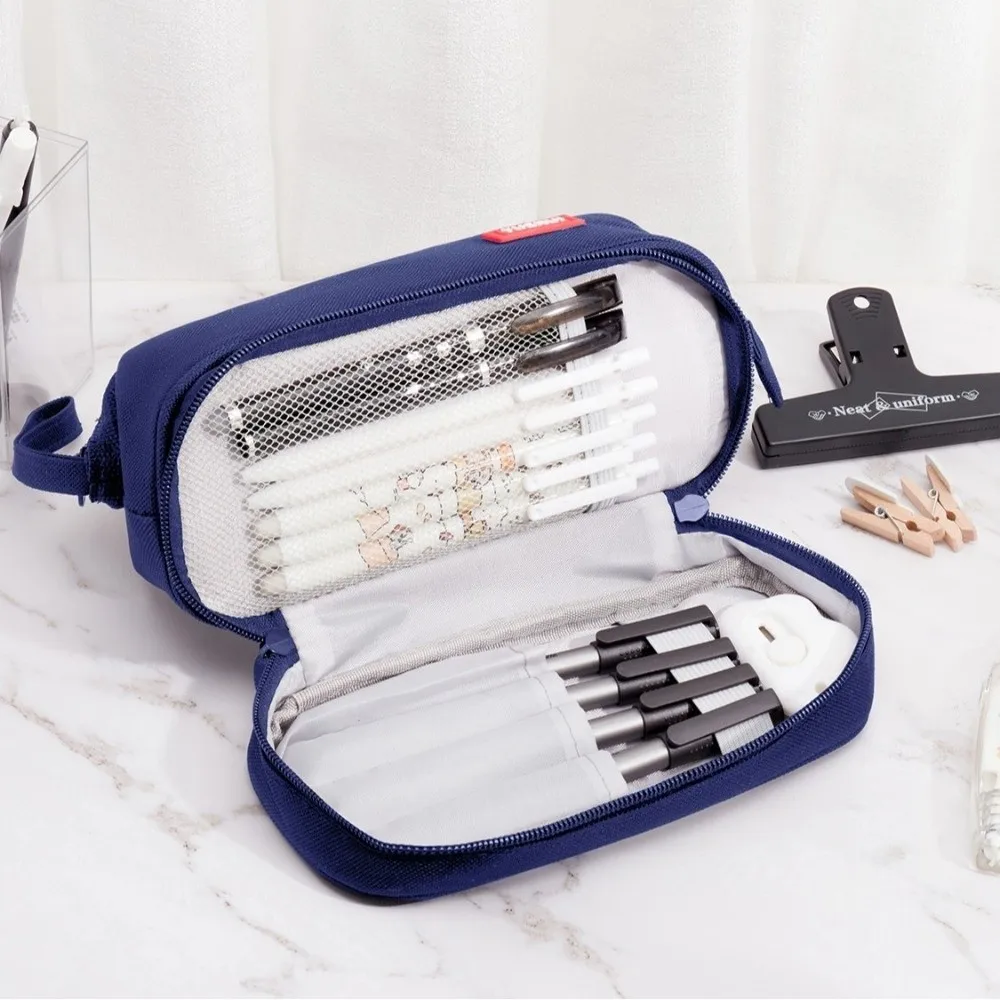 Simple Oxford Cloth Pencil Bag Large Capacity Double-layer Stationery Bag Durable Portable Stationery Organizer School Office