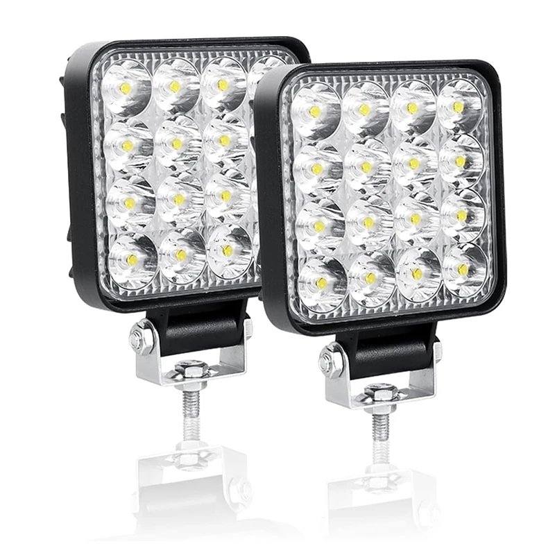 Luz antiniebla LED de 48W, luz de trabajo LED de 12V-48V, foco de conducción cuadrado todoterreno para camioneta, Tractor, remolque, excavadora y camioneta, 1 ud./2 uds.