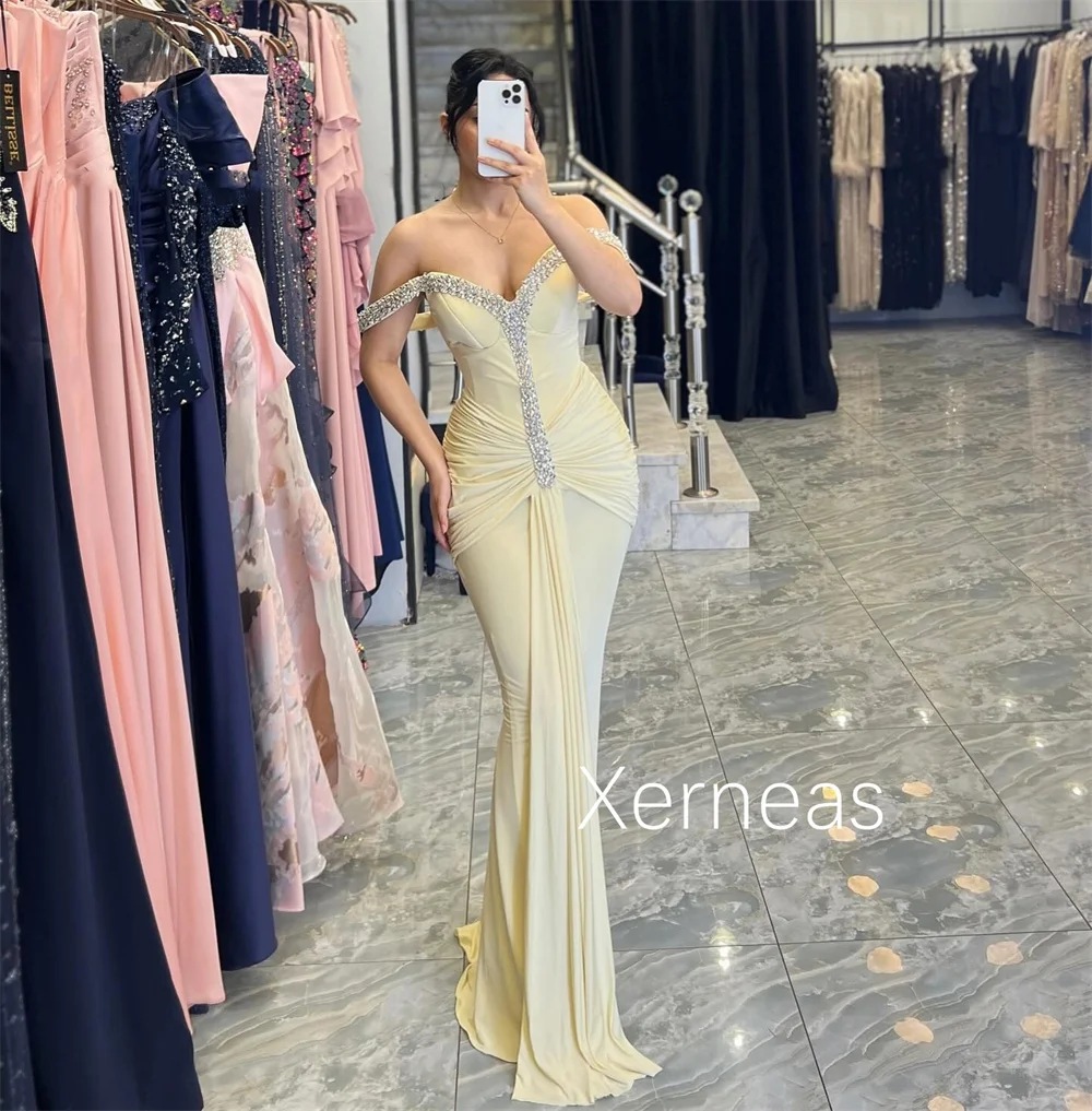 맞춤형 정장 쉬폰 플리츠 스팽글 인어 오프 숄더 롱 드레스 맞춤형 행사 연예인 우아한