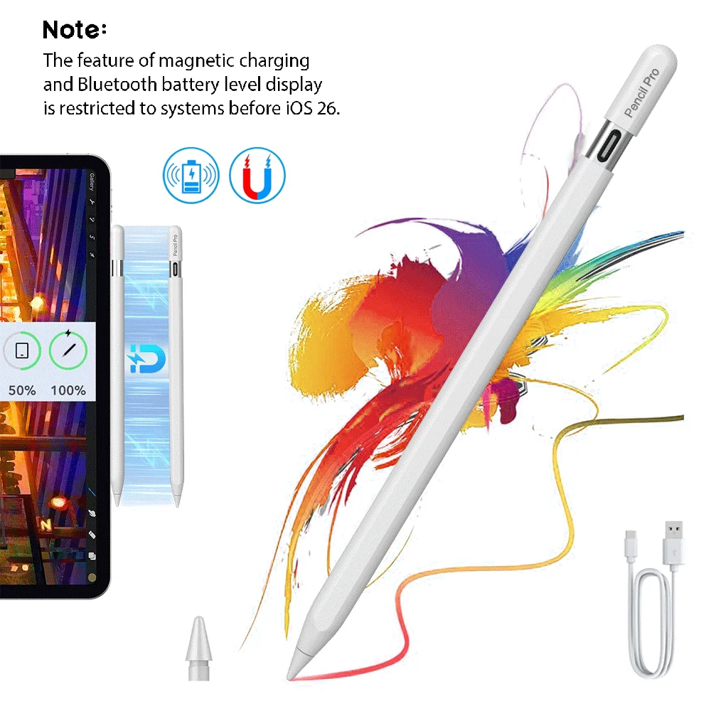 

Magnetic Wireless Charging Stylus Pencil for iPad 2018-2025, Tilt Sensitivity, Palm Rejection, Compatible iPad M2/M3/M4/mini 7th