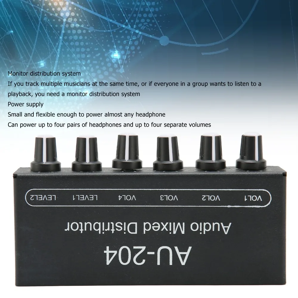 Portable 2 in 4 Out Stereo Sound Signal Mixer 3.5mm Interface DC 5-15V Headphone Amplifier Mixer Signal Mixer Box for Studio Use