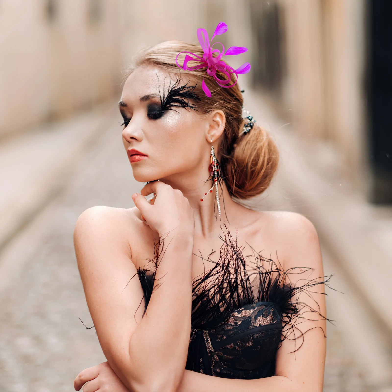 

Mesh Headdress Rose Red Hair Clip Wedding Bride Accessories Formal Occasion Pins Fascinator Bridal Hair Pin Party