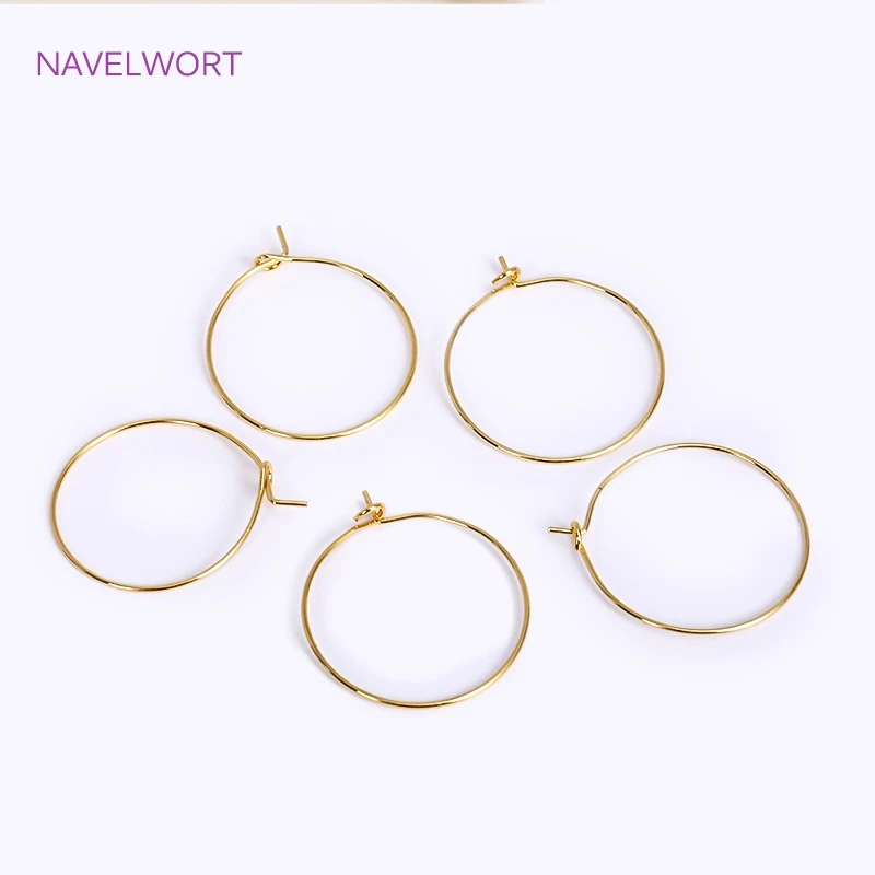 18K Real Gold Plated Hoop Earrings Earwires,Accessories For Earrings,Brass Round Earring Findings Jewelry Making Supplies