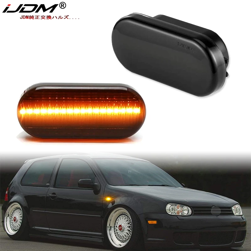 2 Stück Euro-Stil, geräucherte Linse, bernsteinfarbene LED-Seitenmarkierungsleuchten für Volkswagen MK4 Golf Jetta Bora B5/B5.5 Passat oder Käfer und GTI R32