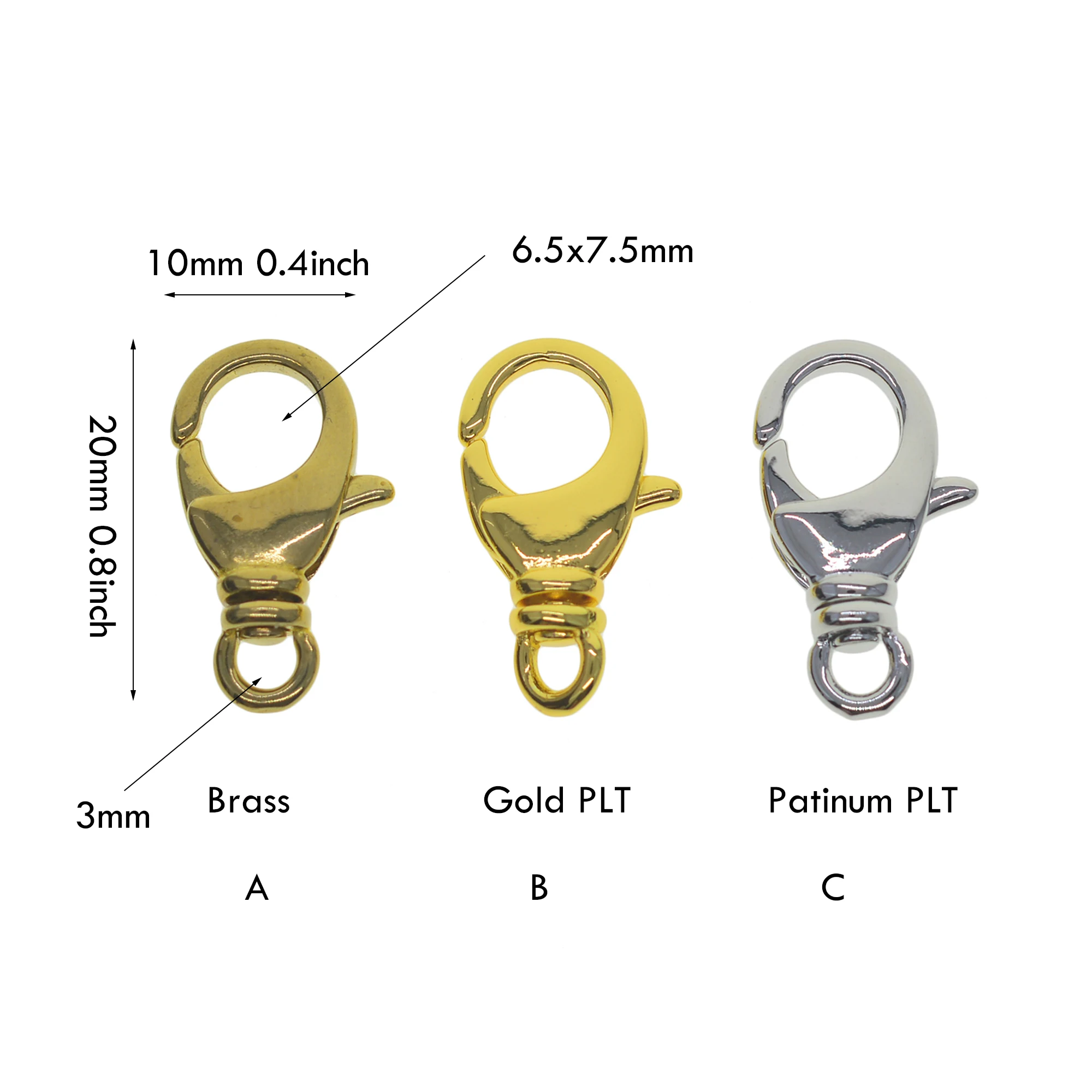 6pcs Gold platinum plt Korea 20mm 0.8inch Fine Solid Brass swivel lobster claw Clip hook spring Snap clasp jewelry DIY Accessory