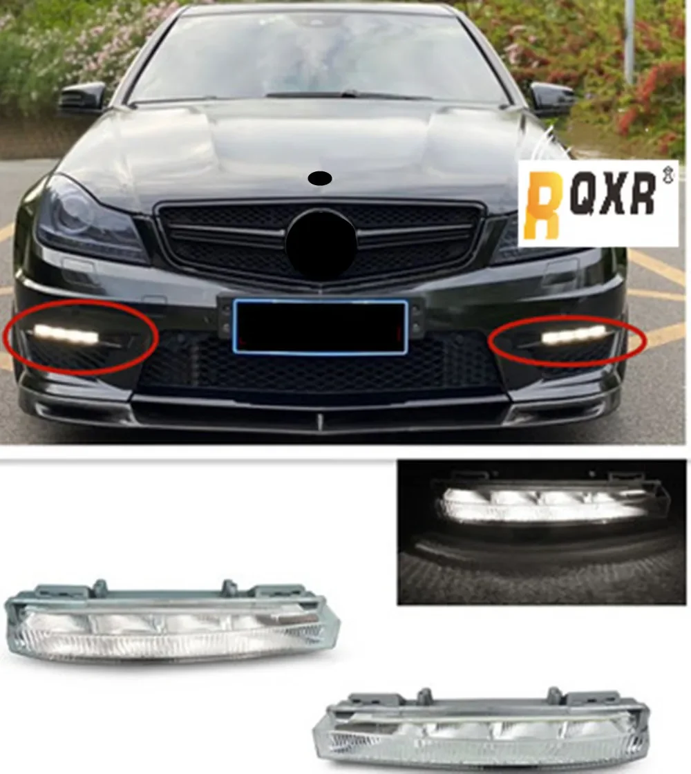 

2 шт. светодиодные противотуманные фары в сборе для Mercedes-Benz C-Class C63 C260 C280 C300 W204 DRL, рамка дневных ходовых огней