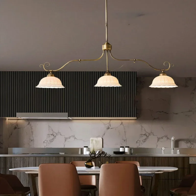 2026 Nordic Fashion Pattern LED Decor Pendant Light Luxury Copper Ceramic Home Lamp Bedroom Foyer Lighting Fixtures