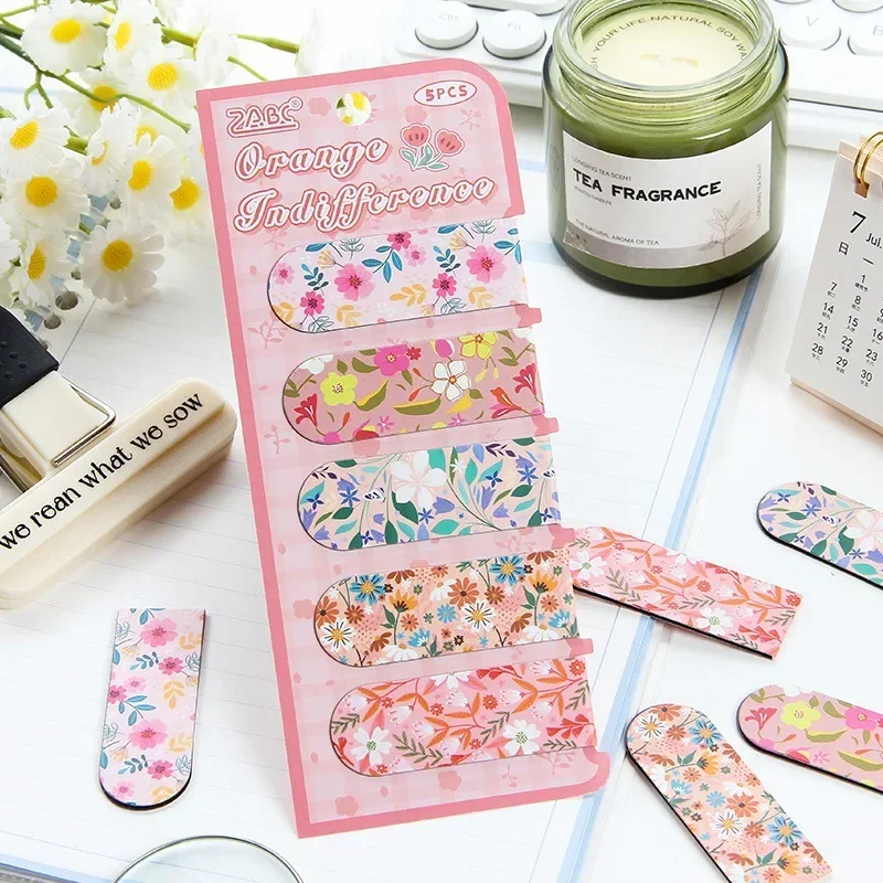 

5pcs/set Magnetic Bookmarks Cute Floral Bookmarks Kawaii Magnet Pages Holder Clips Teacher Book Readers Korean Stationery Office