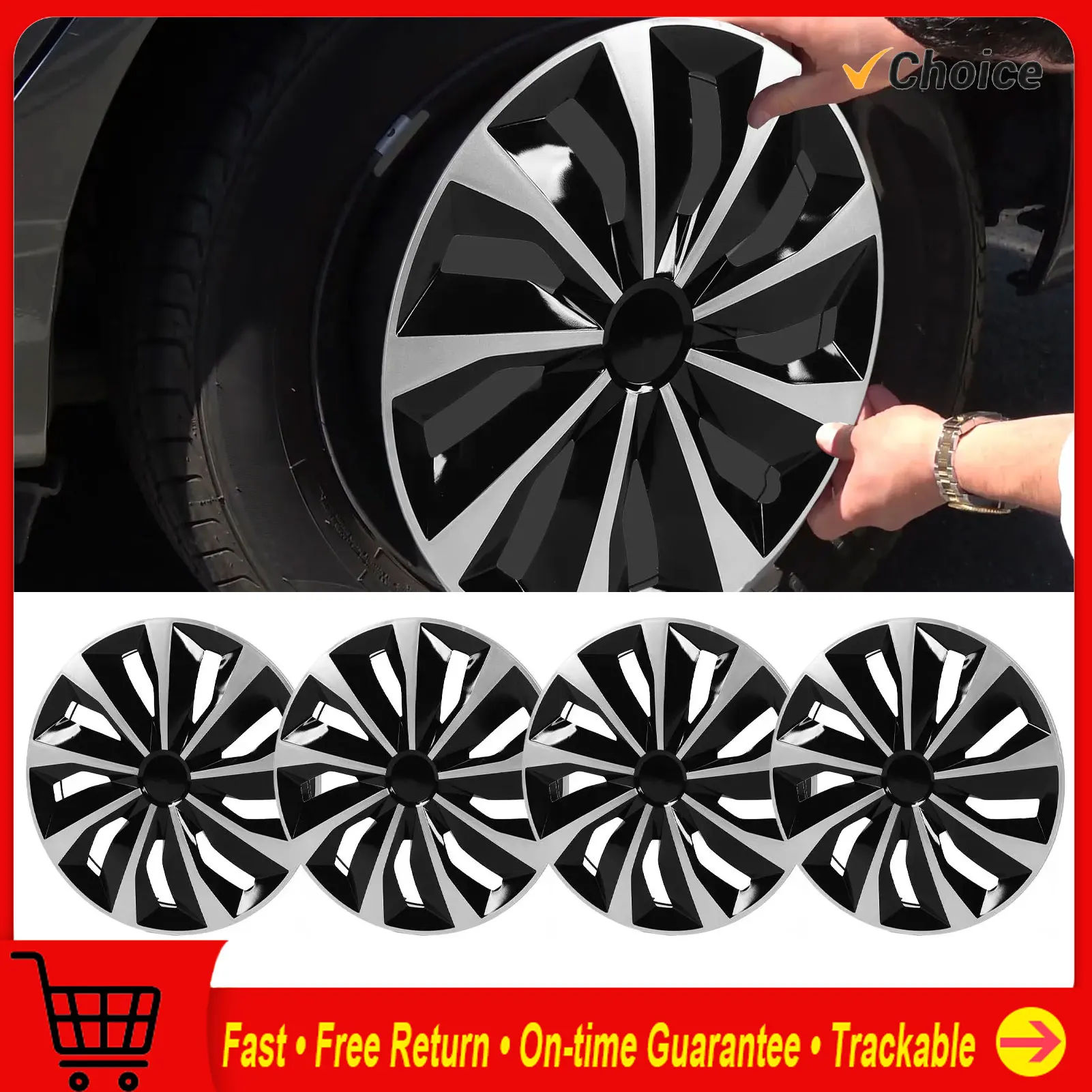

4Pcs 14 Inch Hubcap Wheel Covers Set Universal Hubcap Fits for Ford Fiesta/Peugeot 205/Clio/Seat Ibiza/Felicia Black and Silver