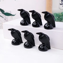 1PC Natural Crystal Obsidian Raven Statue Faux Raven Decorative Carving Pieces Halloween Home Decor Crafts