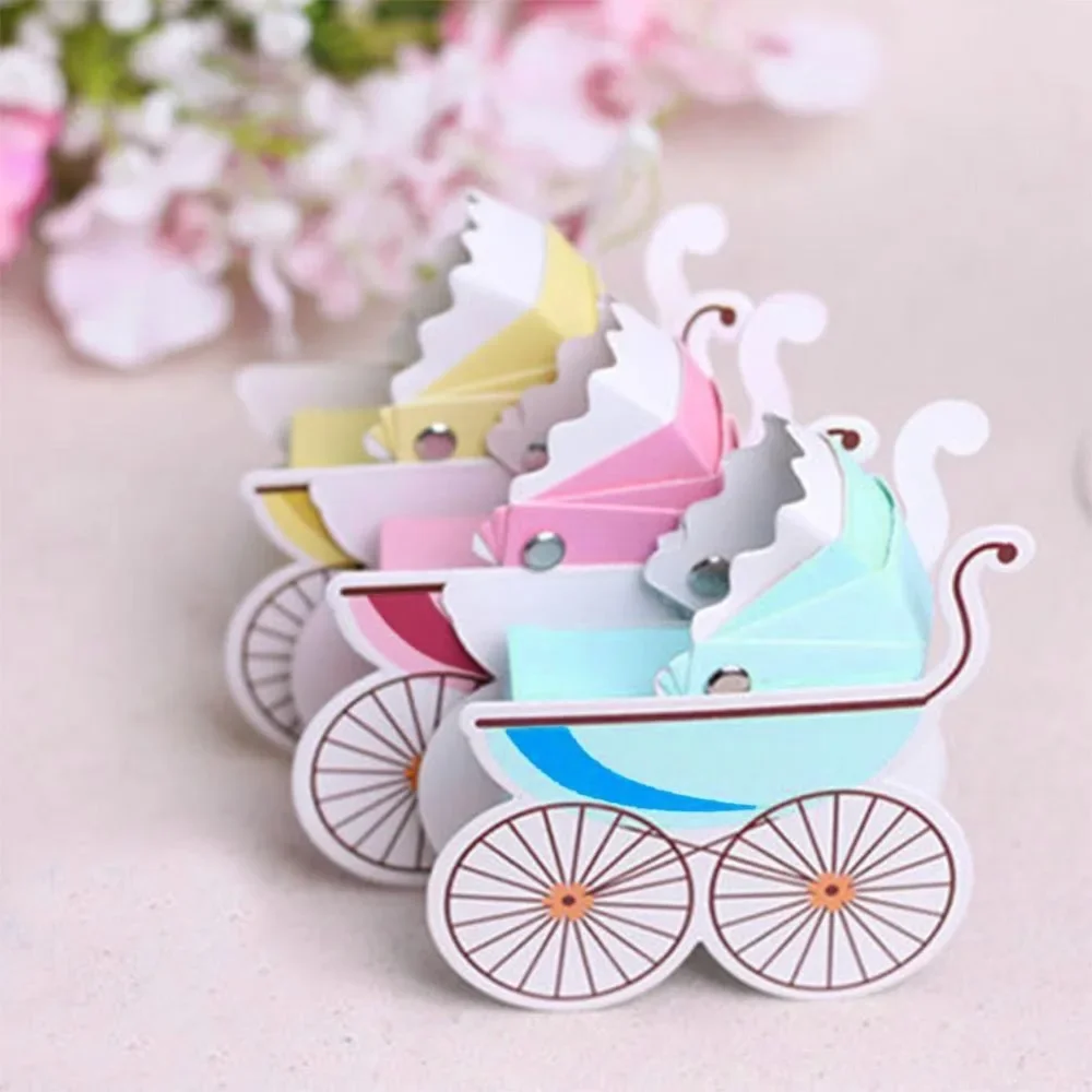 100 Pcs New Arrival baby wheelbarrow shape Carriage Candy Box Wedding Favor Kids Baby Birthday Party Gift Box Supplies