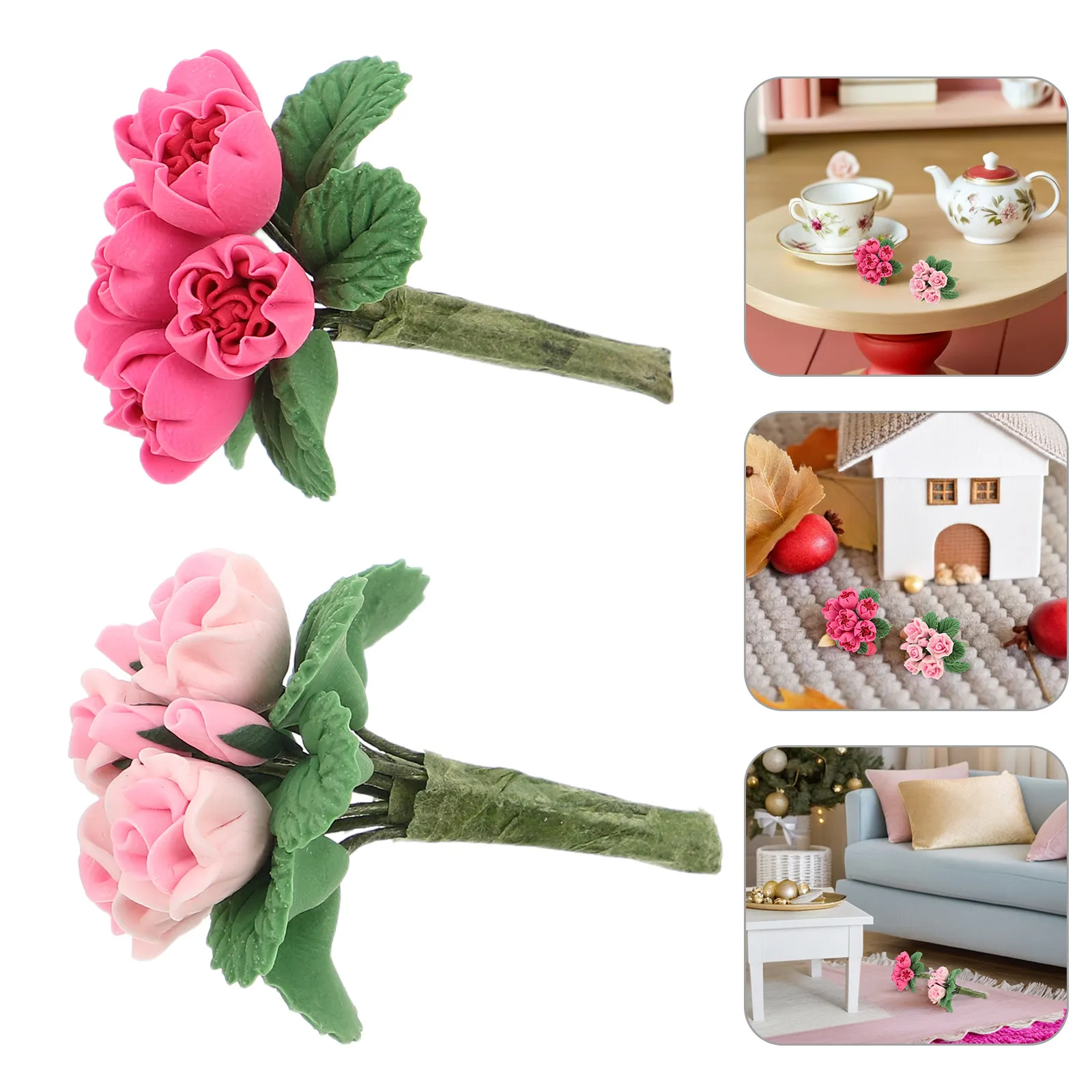 

2Pcs Miniature Furniture Set Mini Artificial Flowers Tiny Bouquet Miniature Floral Arrangement Fake Flower Ornament for Home