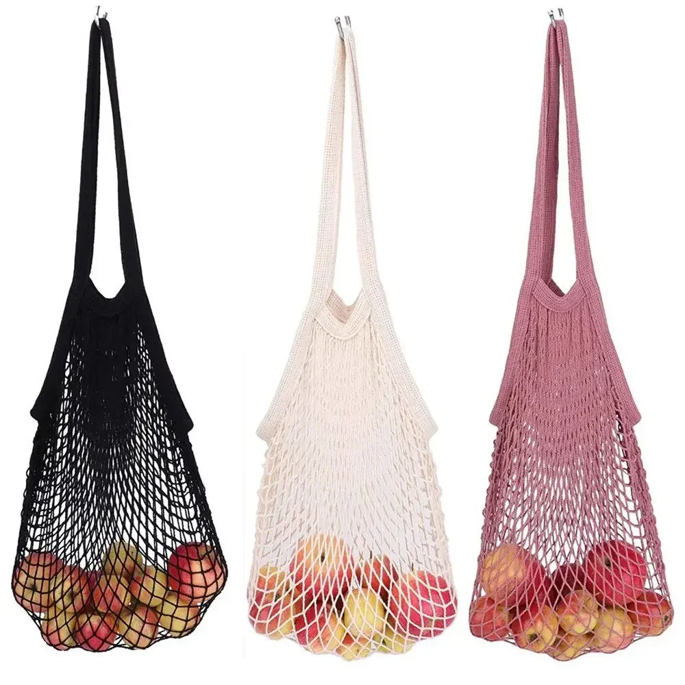 

1pc Totes Mesh Bag Cotton Mesh Shopping Bag Grocery Long Handle Net Shoulder-Bag Fruit Storage Vegetable Reusable Handbag