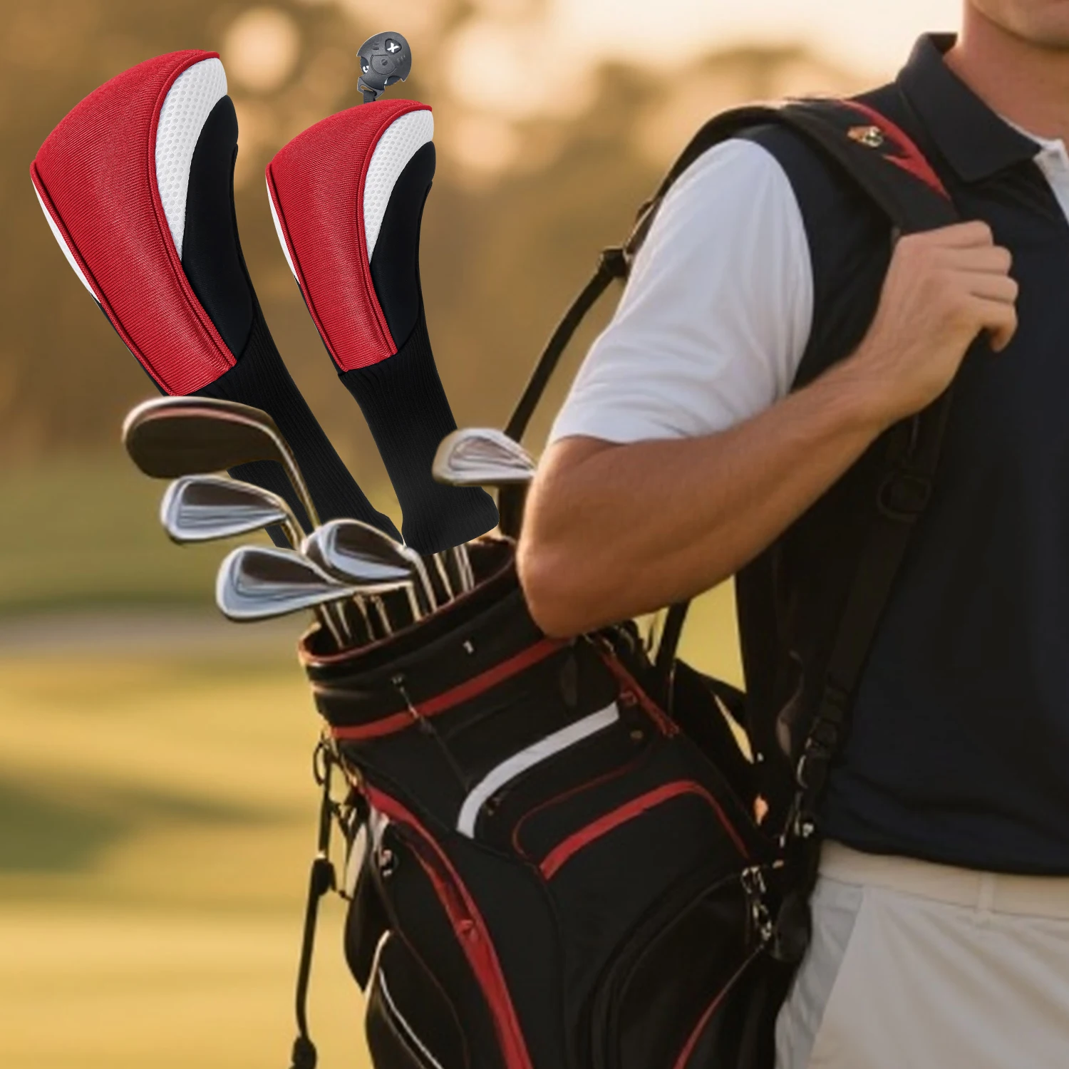 1PC/3PCS Golf Club Headcover, Red White Plain No Pattern, Driver & Fairway Wood Protective Cover, Golf Accessories