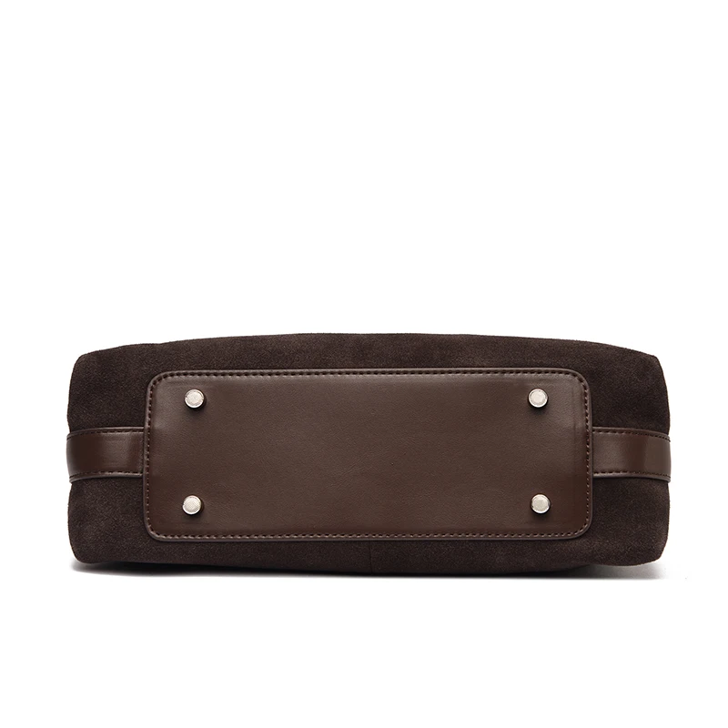 100% Echtes Wildleder Damen Schulter-Umhängetaschen Retro Echtleder Handtasche Designer Große Kapazität Pendler-Handtaschen – Detail 23