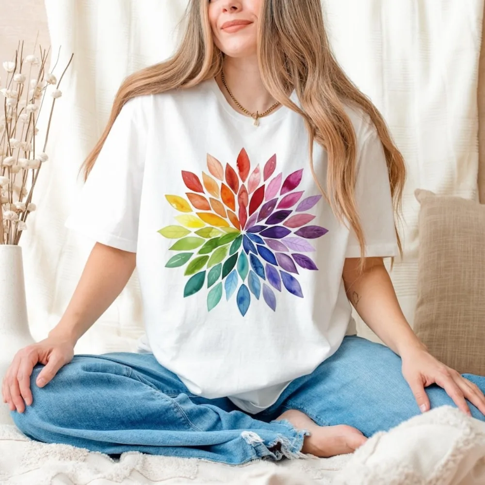 

Floral Mandala T-Shirt Watercolor Leaves Yoga Shirt Yoga Lover Gift Lady's summer colorful fashion prints clothes tops