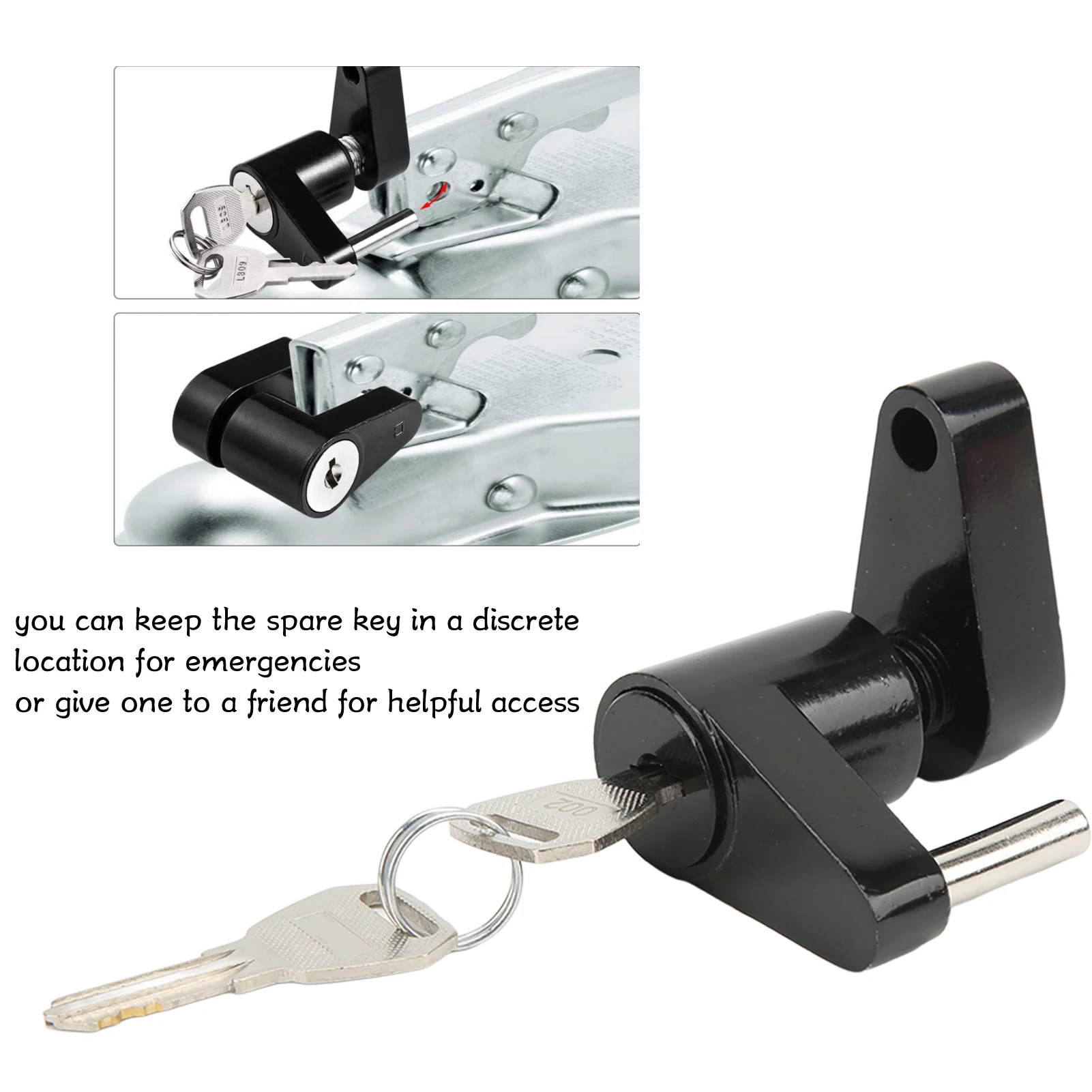 Trailer Coupler Lock Black 1/4in Trailer Lock Zine Alloy Anti Theft Trailer Hitch Coupler Lock with 2 Keys for RV Truck