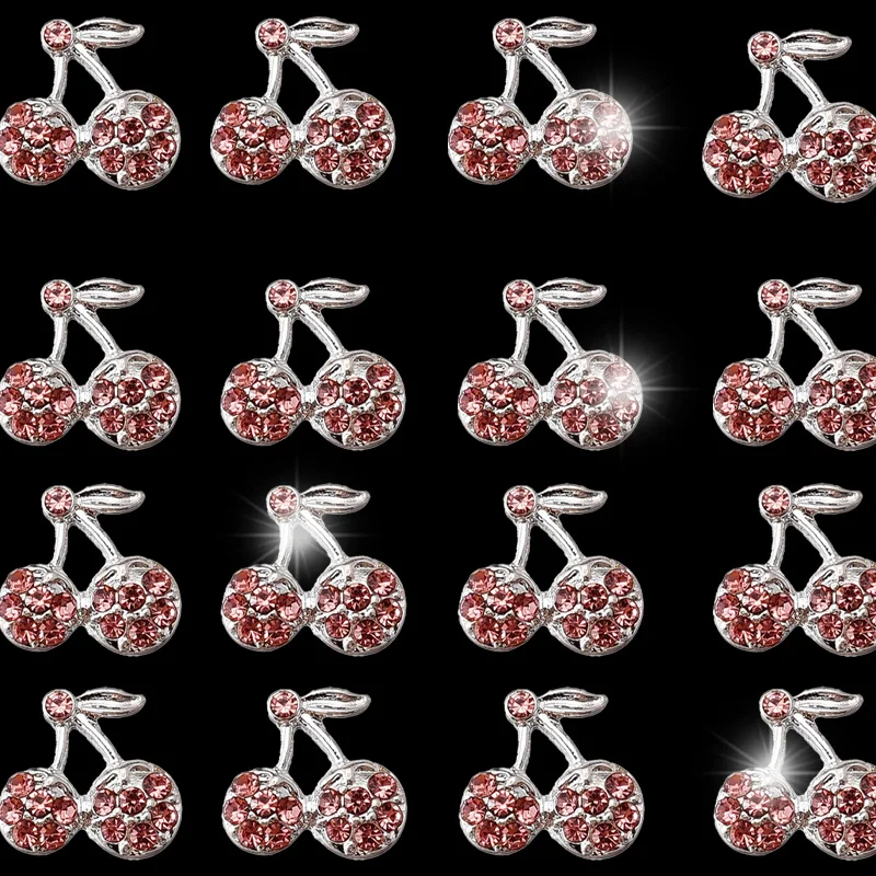 30 PCS Cherry nail art alloy gemstone jewelry, dazzling sparkle, embedded gemstones, cherry-shaped, 3D wearable jewelry.
