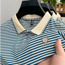 High quality breathable cotton short sleeve men's POLO shirt 2024 summer exquisite brand badge stripe design top soft T-shirt