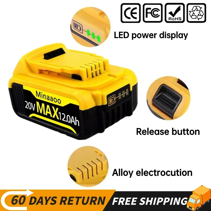 20V 6Ah MAX Lithium Battery Power Tool Replacement for DeWalt DCB184 DCB181 DCB182 DCB200 20V 6A 8A 12A 18V 20V Lithium Battery