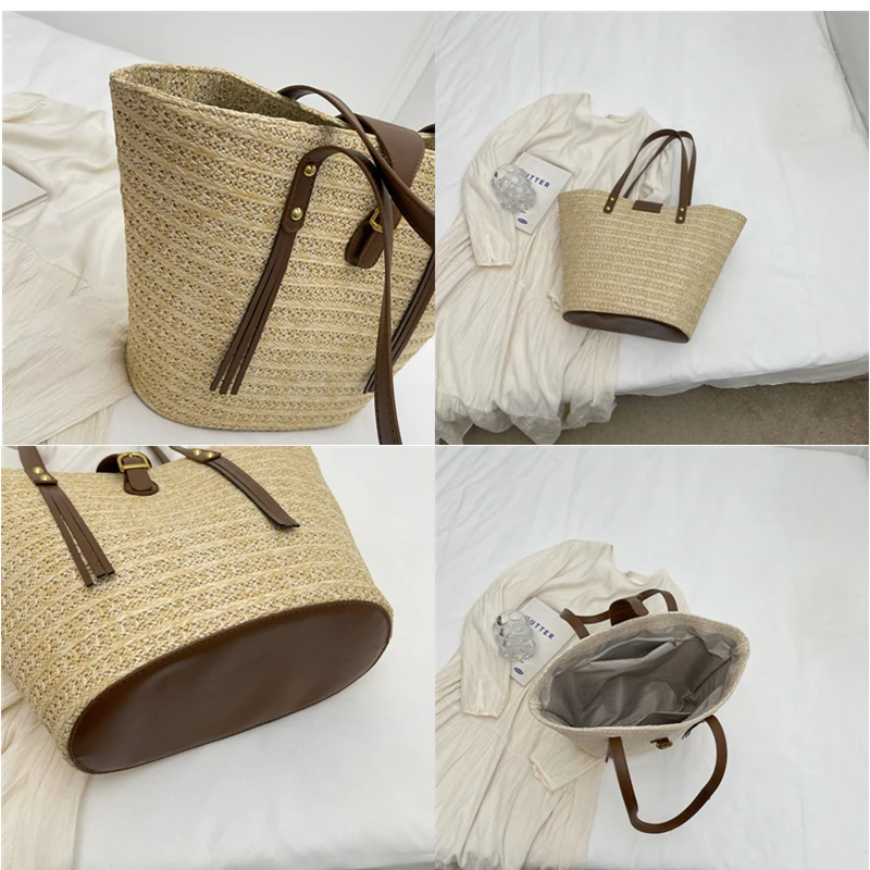 Borsa di paglia estiva di grande capacità borse a tracolla di paglia da donna borsa da spiaggia all\'uncinetto in rafia intrecciata in Rattan di