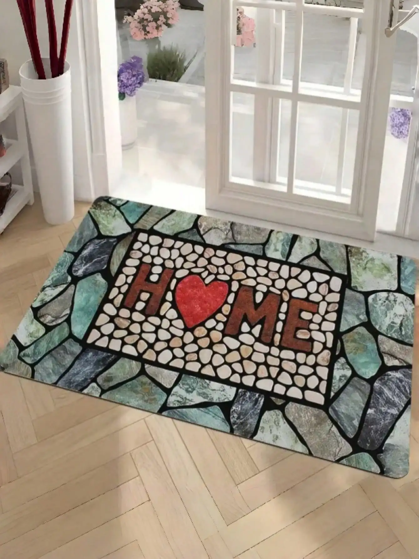 Vintage-style faux stone texture door mat