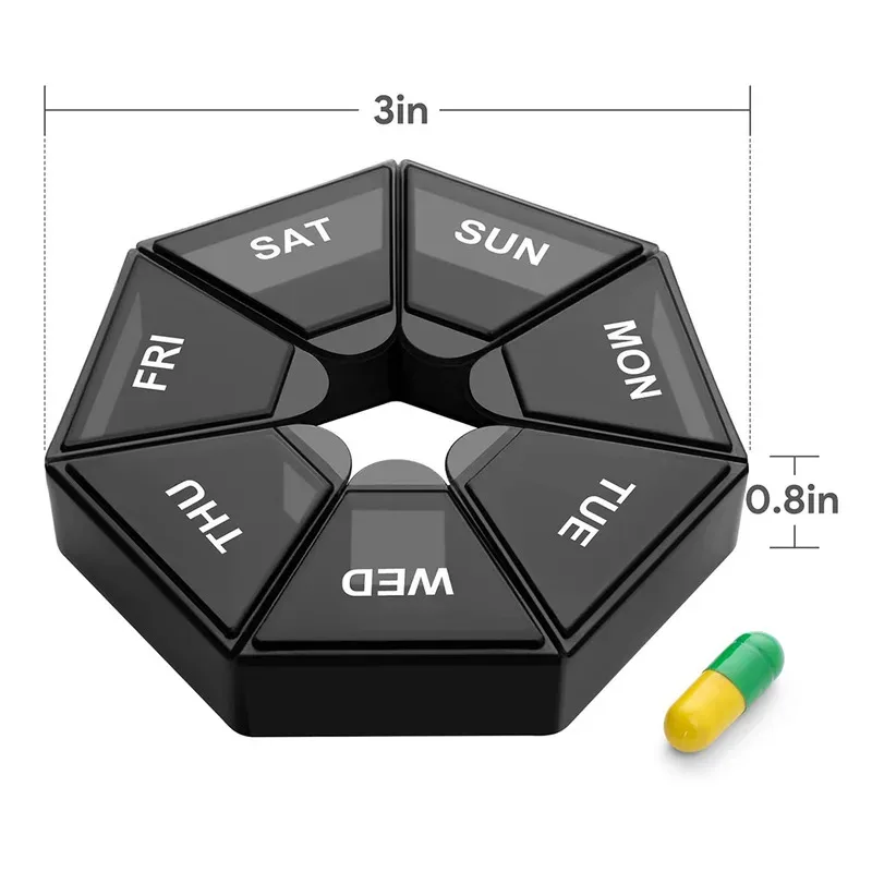 1/3/5/6PCS Weekly 7-Day Pill Organizer Portable Travel Pill Box Multifunctional Small Medicine Case Black