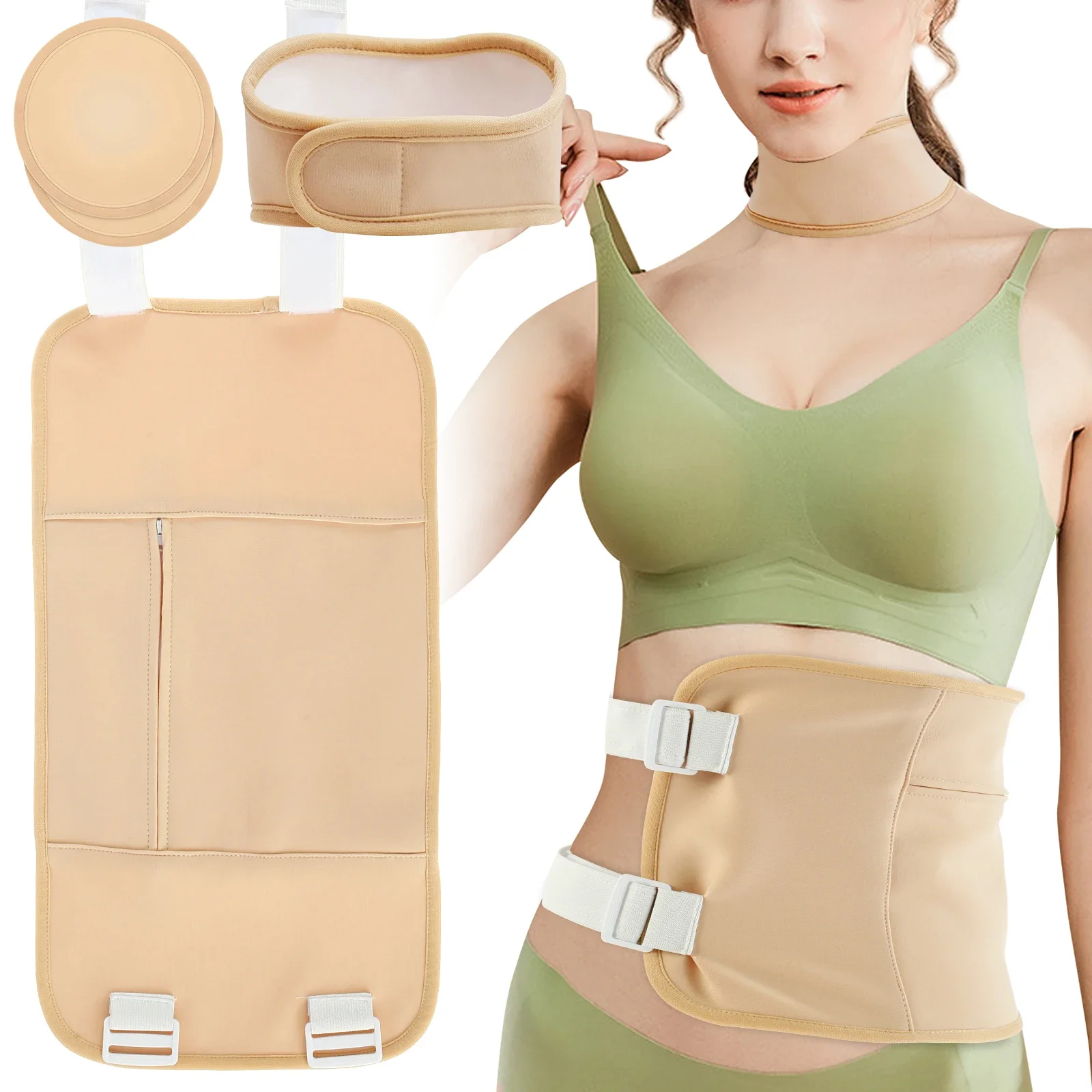 3Pcs Castor Neck Waist Oil Pack Set with Chest Pad Reusable Castor Oil Wrap Mess-Free Castoroil Pack Wrap with Adjustable Straps