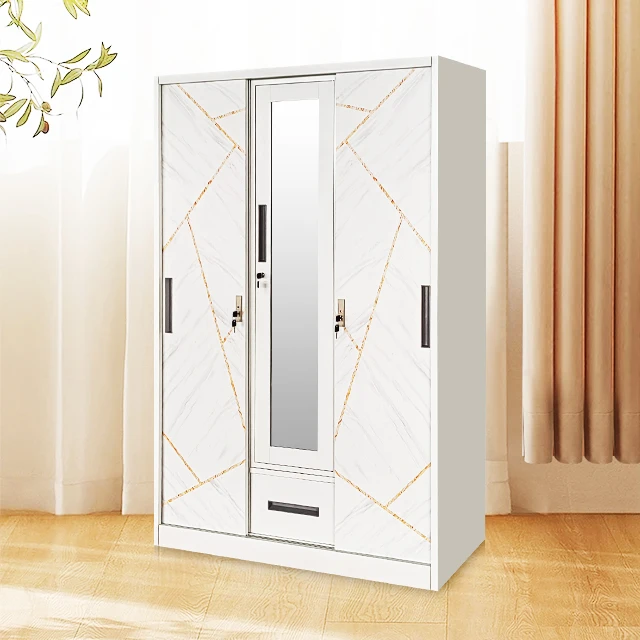 Muebles de dormitorio con logotipo personalizado, armarios blancos baratos de 3 puertas