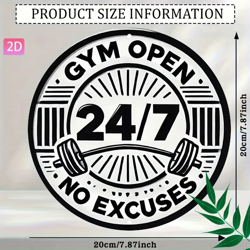 2D Flat, 1pc Round Gym Wall Decor - Bold Fitness-Themed 