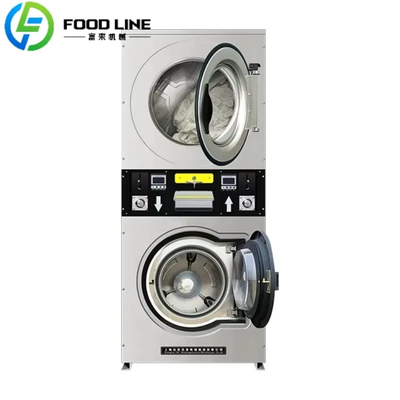 Dual Function Self-Service Laundry Equipment 15kg+15kg Stackable Washer & Dryer with Digital Payment