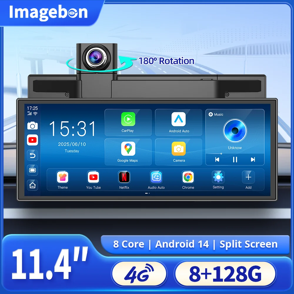 Imagebon M70 Dash Cam 4G Network 8 Core 8+128G Android 14 CarPlay & Android Auto Dual Recording Remote Monitor Google Play DVR