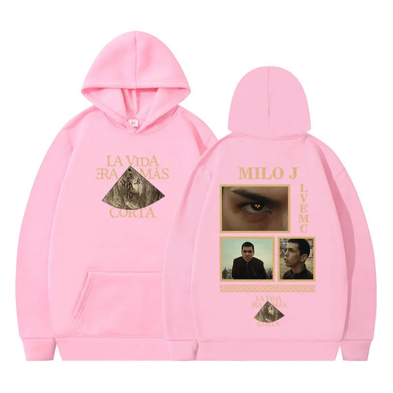 Rapper Milo J La Vida Era Mas Corta Album Grafik-Hoodie für Männer und Frauen Harajuku Pullover Langarm Dick Hip-Hop Locker Sitzender Sweatshirt – Detail 6