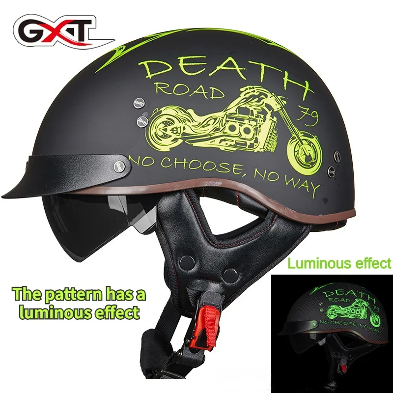 

GXT Motorcycle Summer Retro Half Helmet Night Glow Cool Effect Motorcycle Ladle Helmet MT-4 Sun Protection Inner Lens