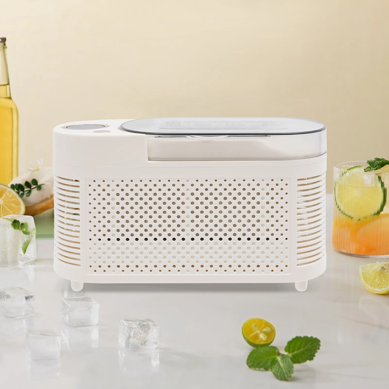 Mini macchina per il ghiaccio da banco, produzione rapida del ghiaccio di 10 minuti, tecnologia a semiconduttore dual-core, 12 V per auto/uso domestico, 60 dB ultra silenzioso