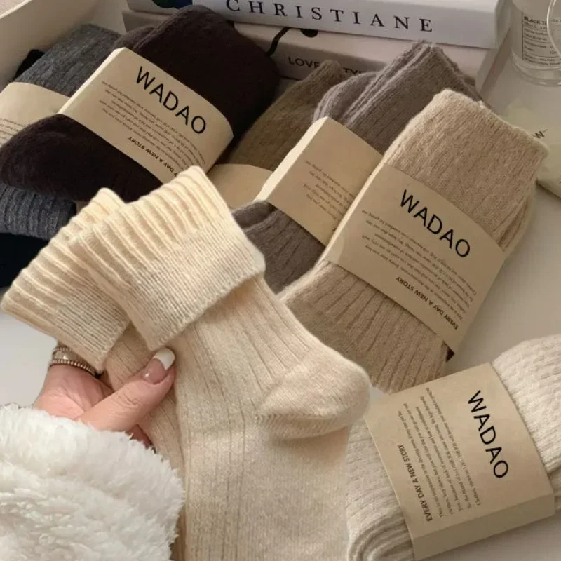 Autumn Winter Thermal Women Socks Wool Cashmere Thicken Warm Long Socks Japanese Style Harajuku Homewear Floor Sleep Crew Socks