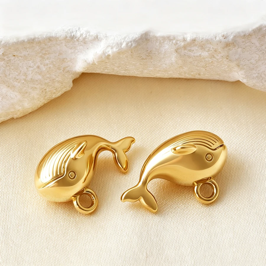 5 Stück goldfarbene Edelstahl-Anhänger in Form von niedlichen Hunden, Fischen und Enten, PVD-beschichtet, für Schmuckherstellung, Tieranhänger, DIY-Halskette, Schlüsselanhänger – Detail 26