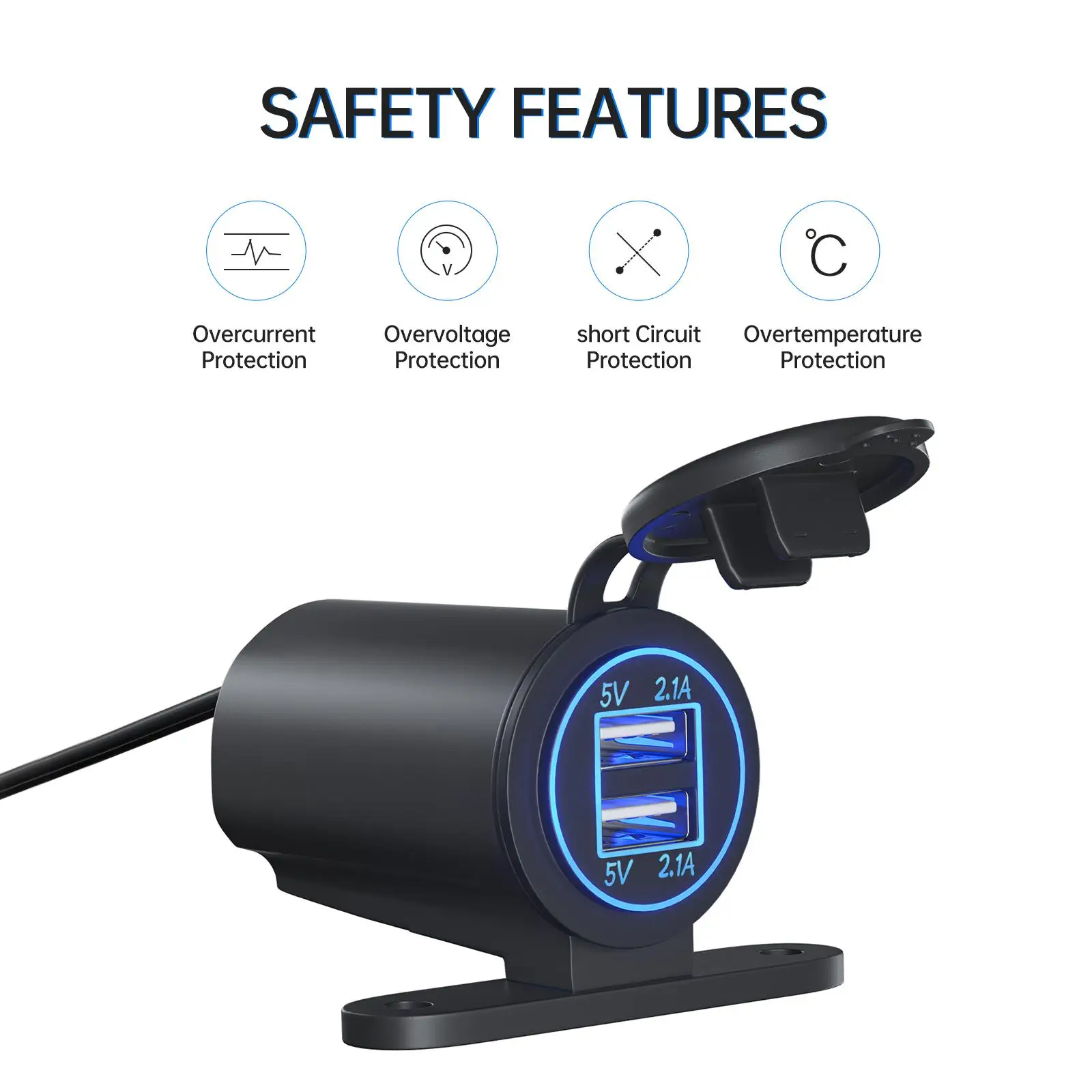 

Dual USB Car Charger 12V/24V Charging Power Socket for Motorcycle Camera Cellphone