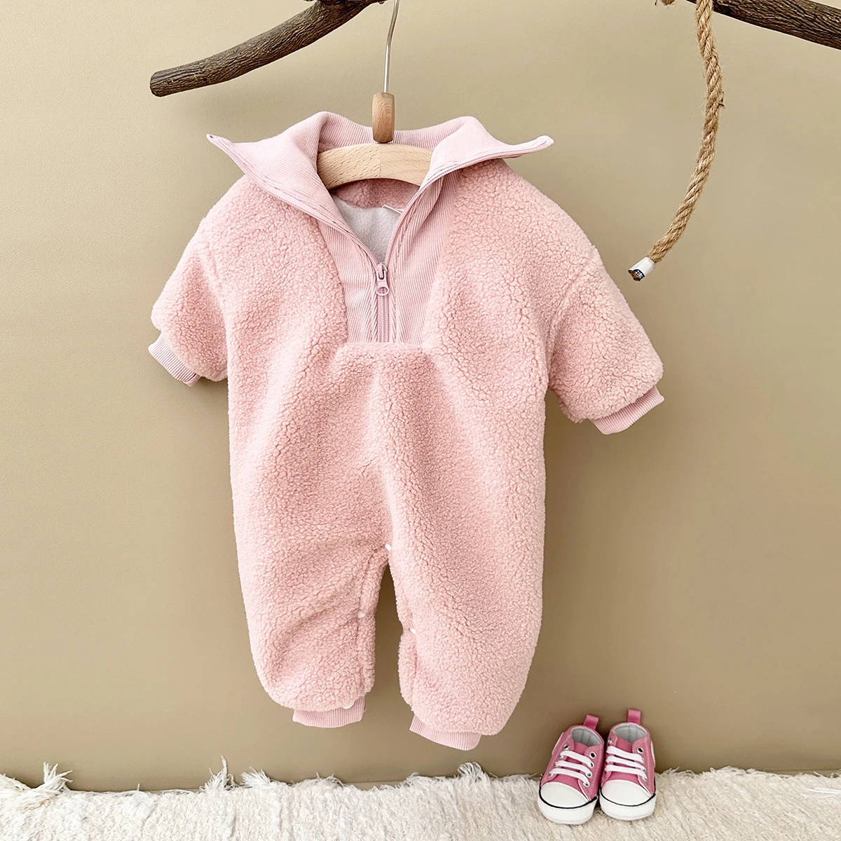 Winter Baby Rompers Half Zipper Toddler Clothes Woolen Fleece Boys Girls Soft Infant Jumpsuit 0-18 Months Newborn Baby Bodysuit