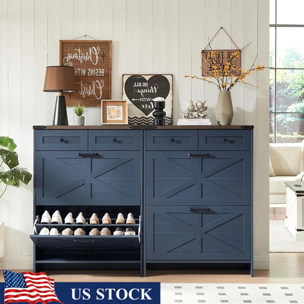 

Shoe Cabinet Storage Organizer With 2 Flip Drawers Narrow Shoe Rack Hidden Shoe Storage Anti-Tipping Easy Assembly Adjustable