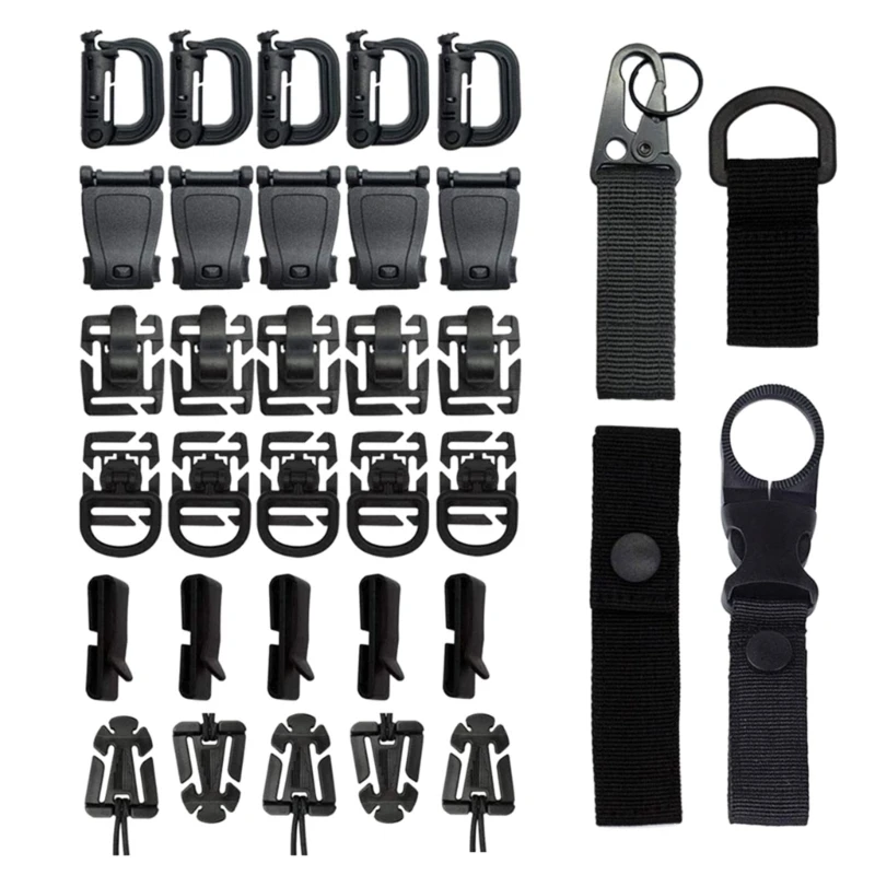 

34PCS Attachment Clips for Tactics Backpack, D-Rings Locking, Web Dominator Elastic Cord and Buckle, Key Rings Holder