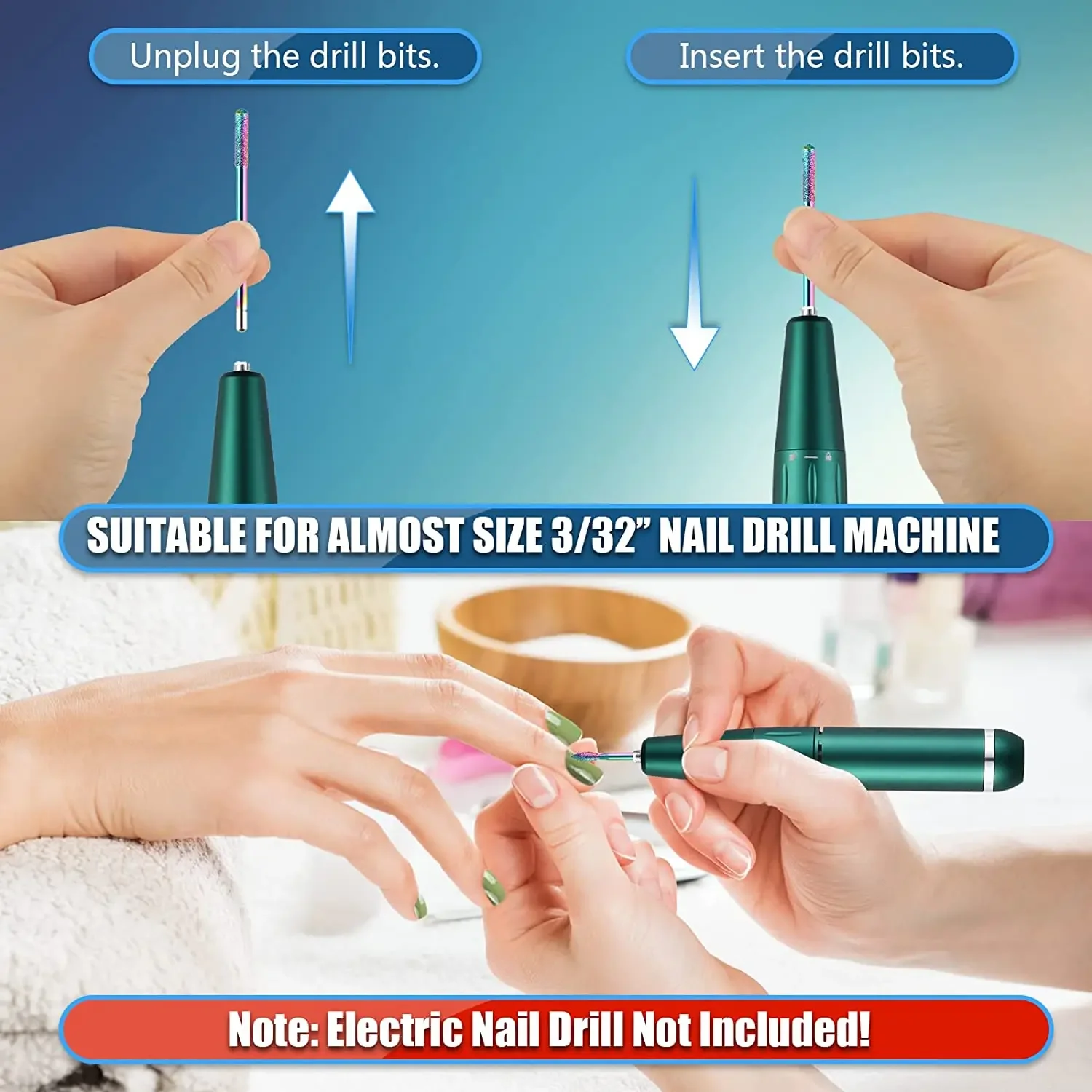 14 szt. 3/32 ''profesjonalne tęczowe wiertła do paznokci elektryczny pilnik obrotowy do manicure do skórek żelu akrylowego