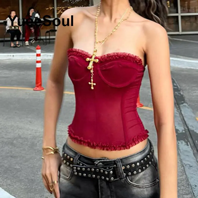 Y2K أنبوب القمم 2025 صيف جديد بلا أكمام سليم مثير المحاصيل القمم الحلو لطيف نادي الحفلات الزفاف عادية شارع العليا النساء الملابس #2